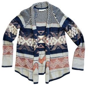 RD Style Blue Pink Aztec Print Open Front Cardigan Sweater Size Small